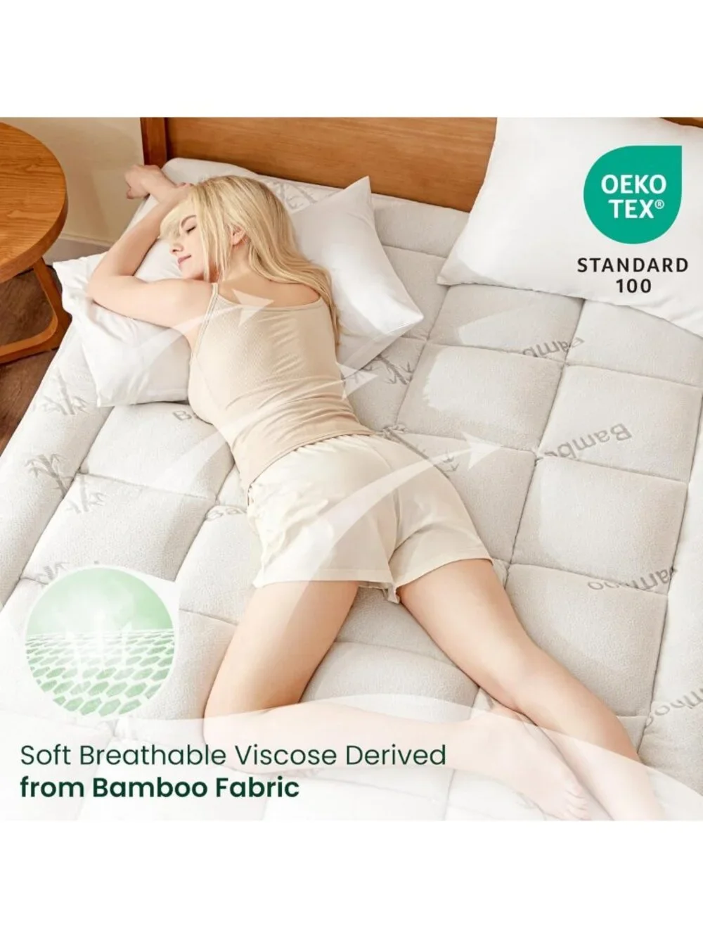 Thick Twin XL Bamboo Mattress Topper - Soft Cooling Pillow Top, Stretchable Fit